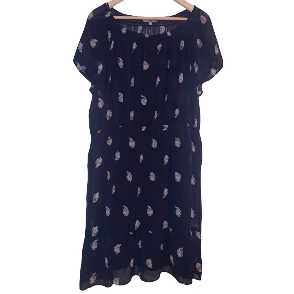Navy Blue Sheer Paisley Pattern Maxi Dress